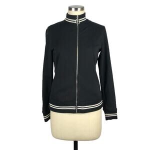 PAM & GELA Jacket Black White Striped Full Zip Indie Track Jacket Size P Zippers
